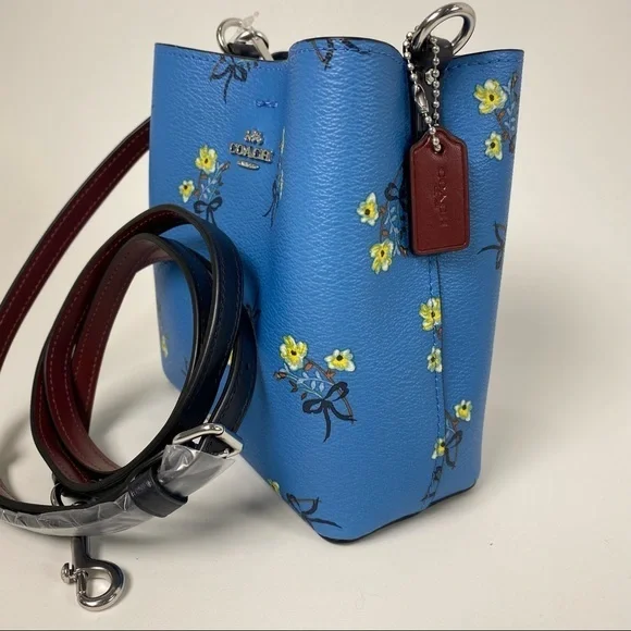 COACH Mini Town Bucket Crossbody Bag Floral Bow Print Blue Handbag New - Picture 8 of 11